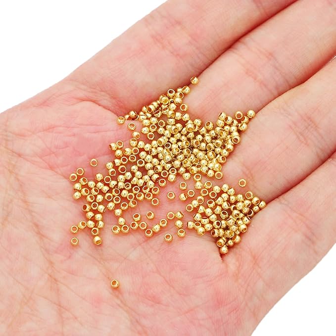 14K Gold Plated Round Spacer Beads 2mm 600pcs for Jewelry Making Findings Non Tarnish