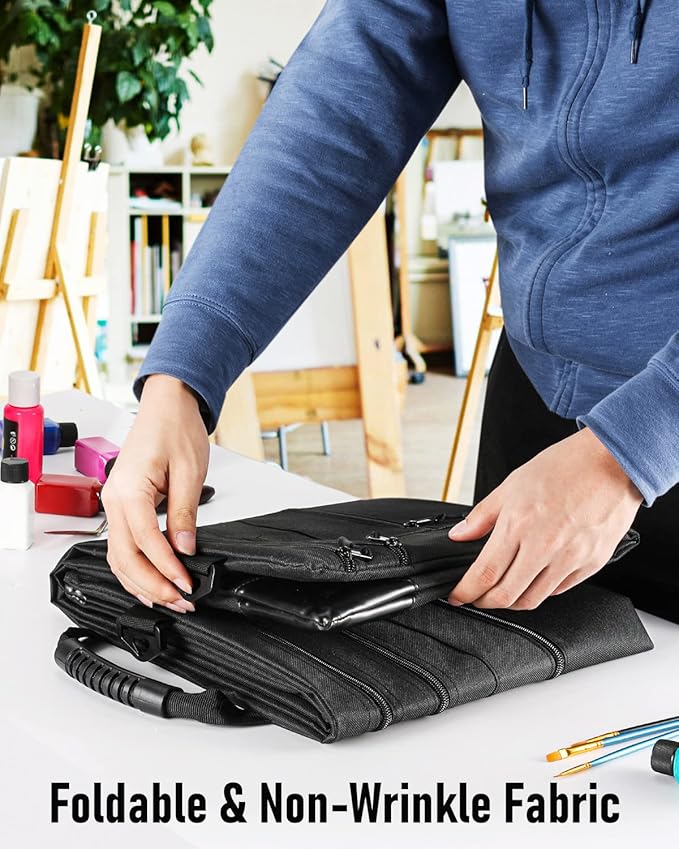 Nicpro Light Weight Art Portfolio Bag, 20x26 Black Art Canvas Portfolio Case with Detachable Shoulder Strap, Leather Corners, Carrying Storage Case for Artwork, Poster, Sketching, and Drawing