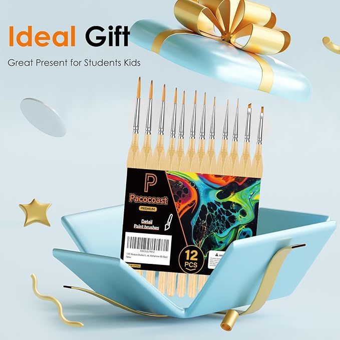 12PC Miniature Brushes, Pacocoast Detail Paint Brushes Set for Fine Detailing & Art Painting, Small Tiny Paint Brush Perfect for Acrylic, Paint by Number, Figurine, Craft, Models (Silver, Wood)