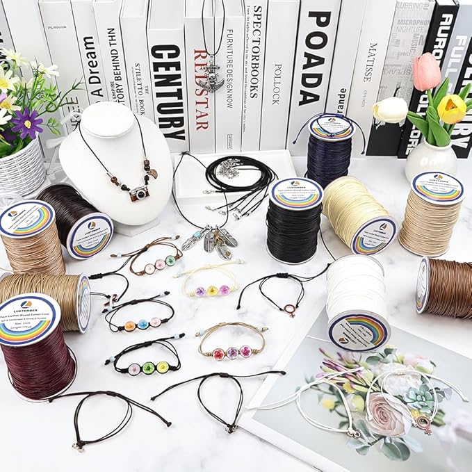 1mm Faux Leather Waxed Cotton Cord, 175 Yards – Durable Necklace String, Soft and Textured Cord for Necklaces, Bracelets, and Jewelry Making