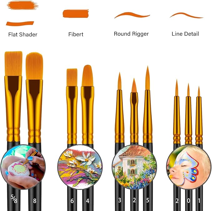 Paint Brush Set, 10 Pcs Paint Brushes for Acrylic Painting, Round Pointed Tip Detail Small Paint Brush for Oil Watercolor Canvas Face Body Boards Rock, Adult Drawing Arts Crafts Supplies, Black