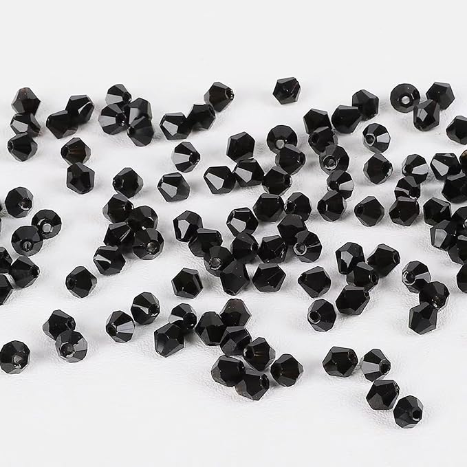 1100pcs Black 4mm Bicone Crystal Beads for Jewelry Making – Small Faceted Glass Beads for Bracelets, Earrings, Loc Sprinkles, DIY Crafts