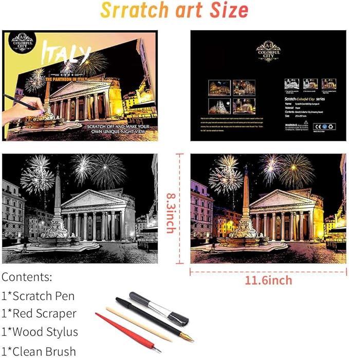 Scratch Art for Adults(8 Sheets A4),Family Creative DIY Painting Papers for Travel Lovers,Craft Lovers|Creative Scratch Art Adult (Philadelphia/Italy) by Iskueal