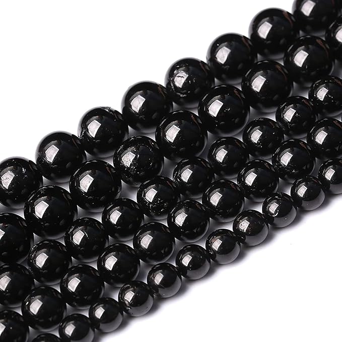38pcs 10mm AAAA Natural Black Tourmaline Gemstone Beads Round Loose Beads for Jewelry Making DIY Bracelet Necklace