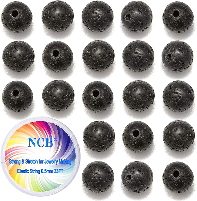 NCB 200pcs 6mm Black Volcanic Lava Beads Natural Semi Precious Beads Round Smooth Gemstones Loose Spacer Beads Charms for Necklaces Bracelets Jewelry Making (Black Volcanic Lava, 6mm 200Beads)