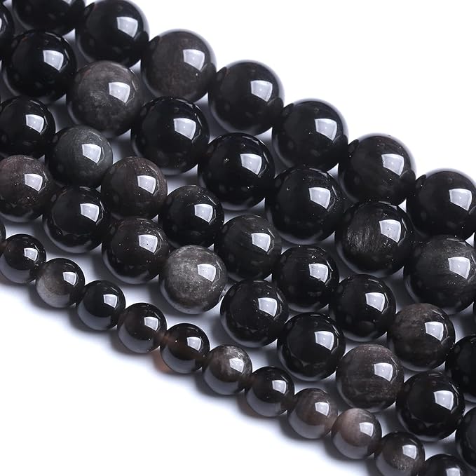 6MM 60PCS Natural Stone Silver Obsidian Loose Beads for Jewelry Making DIY Bracelet