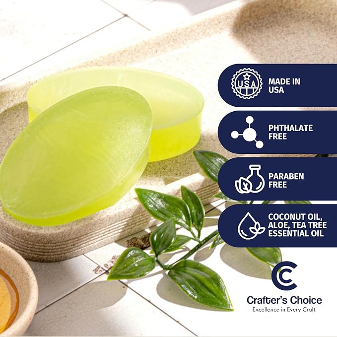 Crafter's Choice Detergent Free Melt and Pour Soap Base for Soap Making and DIY Crafting Projects, SLS/SLES Free, 2LB Block (Australian Tea Tree)