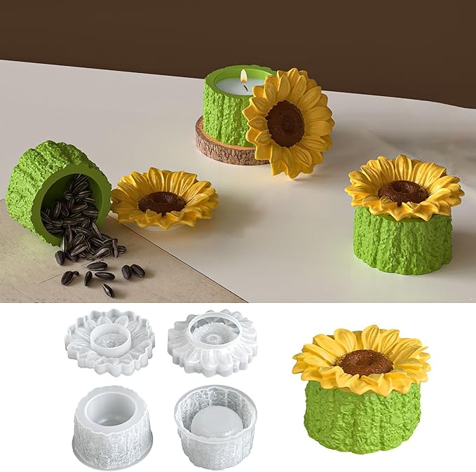 Sunflower Box Cylinder Candle & Resin Mold - Resin Casting Silicone Molds for Home Decor & Candle Making Wave Spiral Mold