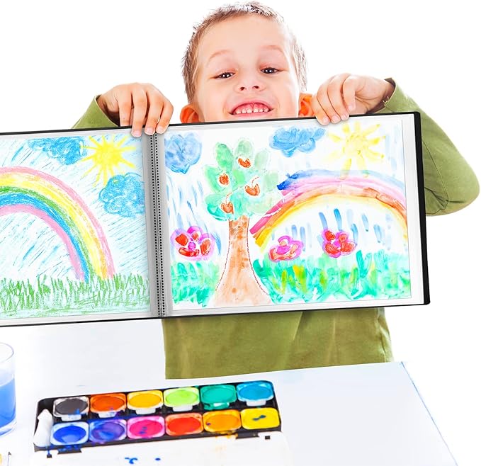 Dunwell Landscape 9x12 Presentation Book, (Black, Horizontal), 24-Pocket Binder with Plastic Sleeves, Displays 48 Pages 9 x 12 or A4 Certificates, Keepsakes, Kids Art, Acid-Free Poly Portfolio Binder