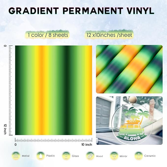 Tintnut Orange Green Yellow Permanent Vinyl - 8 Sheets 12"x10" Permanent Adhesive Vinyl for Cutting Machine,Home Decor Self Sticker