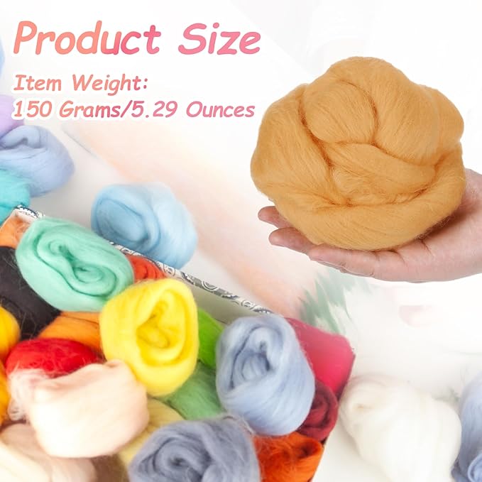 PATIKIL Wool Roving Yarn, 150G/5.3OZ Soft Felting Wool Pure Chunky Roving Yarn Bulk for Needle Felting Knitting Blanket Spinning Weaving DIY Craft, Bright Khaki