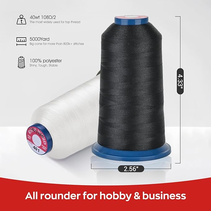 Richword Selected Black Embroidery Thread 5000Y 40WT Polyester Thread 100 Colors Selected for Commercial Multi Needles and Single Needle Embroidery Machine 0402