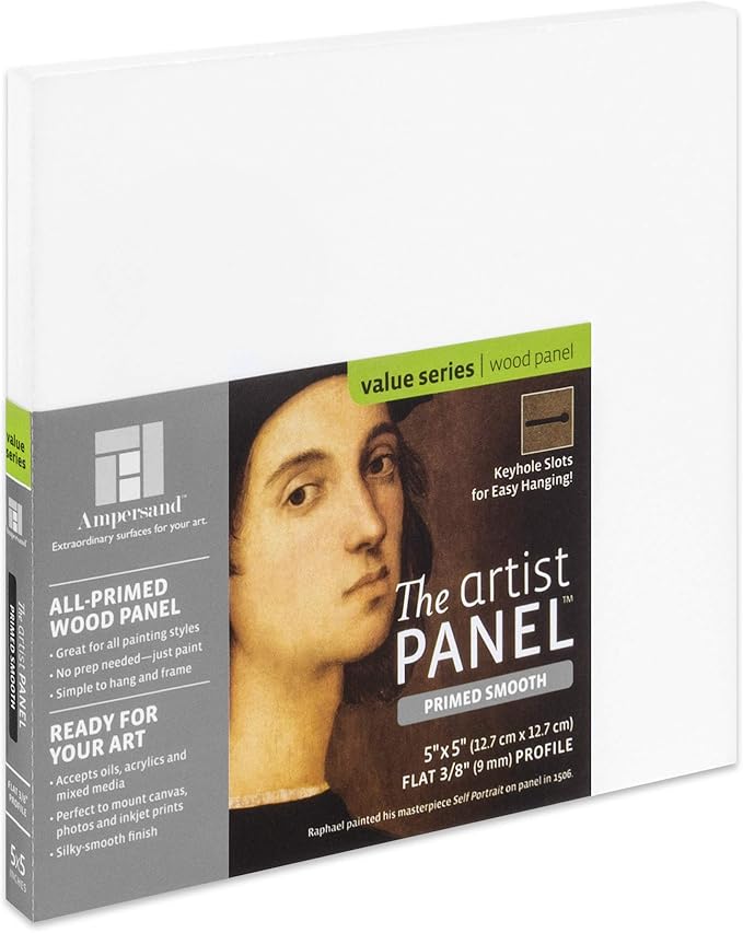 Ampersand Art Supply Wood Gesso Artist Painting Panel: Primed Smooth, 5" x 5", 3/8" Flat Profile