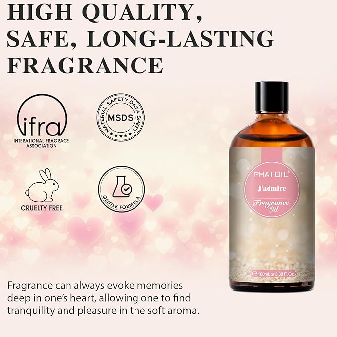 PHATOIL J'admire Fragrance Oils for Aromatherapy, 3.38FL.OZ Diffuser Oils for Home, Perfect for Aromatherapy, Humidifiers, Yoga, DIY Candle and Soap Making - 100ml