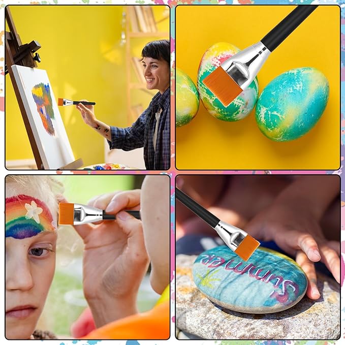 1.5 inch Flat Paint Brushes for Acrylic Painting 4 Pieces Professional Artist Brush Large Base Coating Paint Brushes for Acrylic Watercolor Gouache Oil and Body Painting