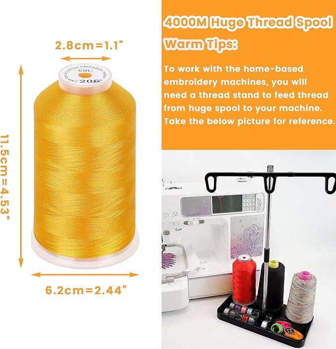 New brothread - Single Huge Spool 4000M Each Polyester Embroidery Machine Thread 40WT for Commercial and Domestic Machines - Harvest Gold
