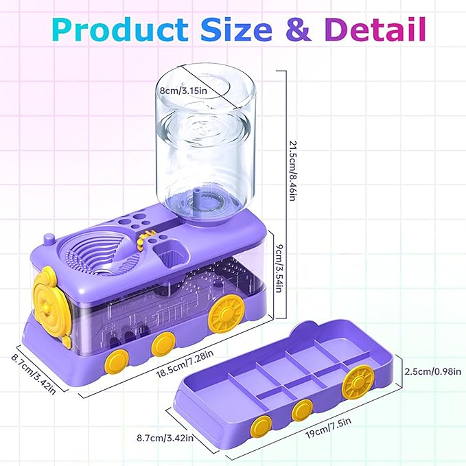 Paint Brush Cleaner with Paint Tray, Water Circulation Brush Rinser with Brush Holder, Watercolor/Oil and Water-Based Paint Brush Cleaner Tool, 400ml Capacity, Train Design, Gift for Artist Beginners