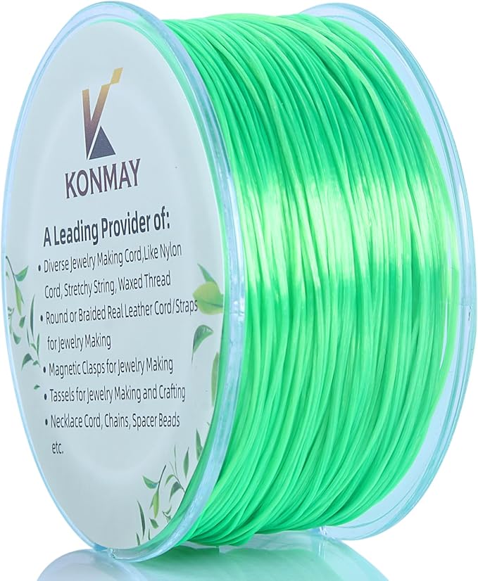 KONMAY 1 Rolls 0.8mm Flat Stretchy Bracelet Strings with Organizing Case, 90 Yards Mint Crystal Elastic Thread Cord for Jewelry Bracelets Making and Beading