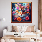 Findvoor Stamped Cross Stitch Kits for Beginner Embroidery Kits for Beginners Adults DIY 11CT Cross Stitch Patterns Needlepoint Kits Crossstitching Kits-Cat Flowers 18x18 inch