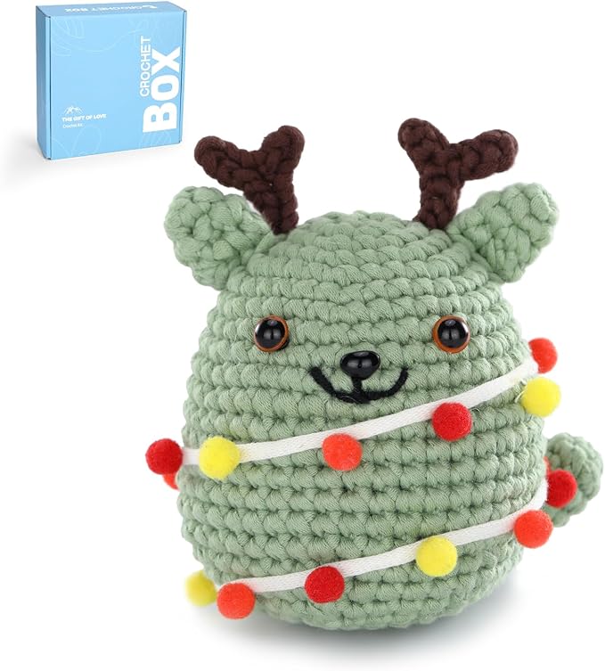 CrochetBox Christmas Crochet Kit for Beginners - Christmas Cat Starters Crochet Kit, Beginners Crocheting Kitting for Adults Teen, Gifts with Crochets Yarns, Hook, Step-by-Step Video, Instruction