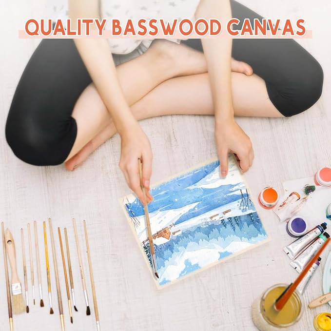 Unfinished Wood Canvas Panels for Painting, 8×10" Basswood Canvas- 1/2" Deep Cradle Board with Easel for Acrylic and Oil Painting, Pouring Art, Crafting