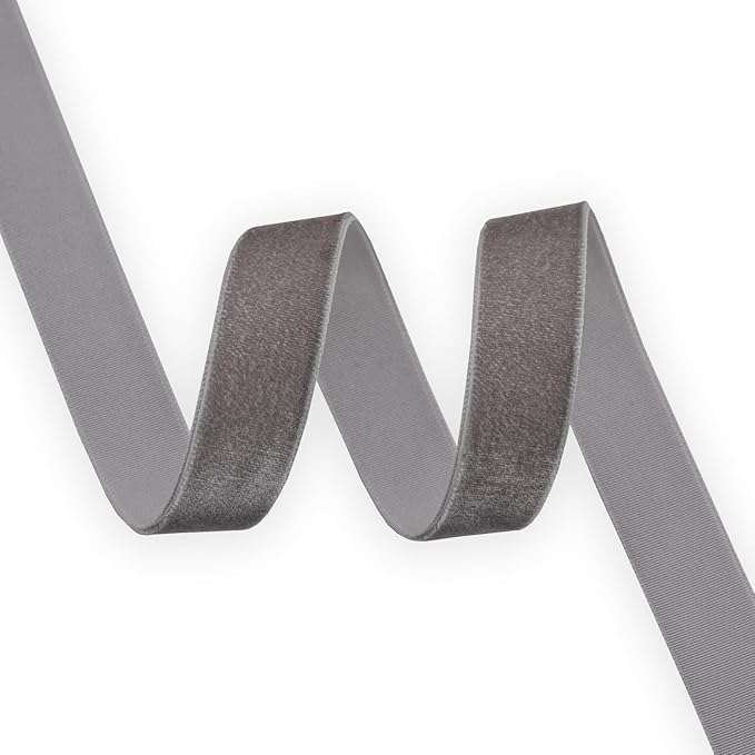 Nylon Metal Grey Velvet Ribbon Single Faced,5/8 Inch X 25Yards,for Sewing, Gift Wrapping, Jewelry Making, Wedding Decorating