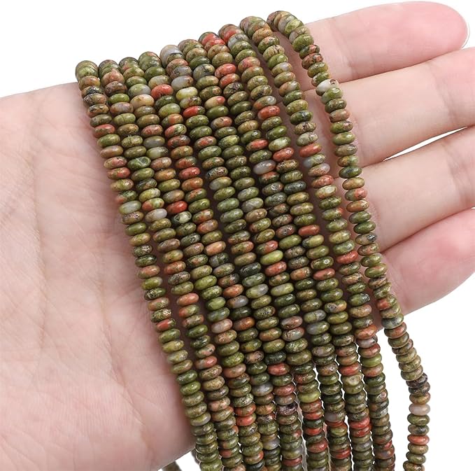 Natural Unakite Spacer Beads Caps Rondelle Disk Loose Beads for Beading Jewelry Making 4mmx2mm 38cm