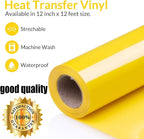 HTV Yellow Heat Transfer Vinyl Rolls 12 Inch by 8feet Roll Iron on DIY for T-Shirt Easy to Cut & Weed for Heat Vinyl Design Glossy (8Ft, Yellow)