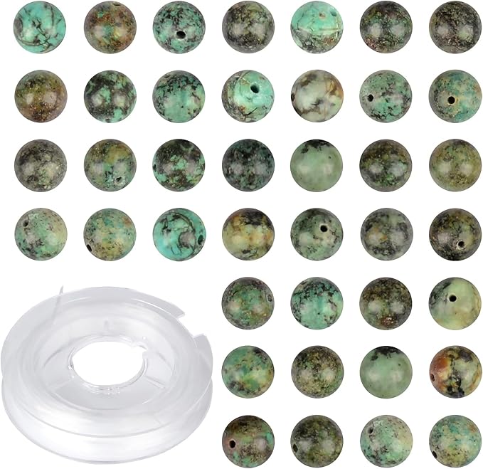Natural Stone Beads African Turquoise Round Genuine Stone Beading Loose Gemstone Hole Size 1mm DIY Charm Smooth Beads for Bracelets Necklaces Earrings 6mm 200pcs (African Turquoise 6mm)