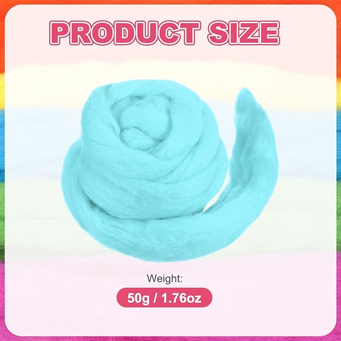 MECCANIXITY Wool Roving Yarn Soft Felting Wool 50g/1.76oz Pure Chunky Roving Yarn for Needle Felting Knitting Blanket Spinning Weaving Art DIY Craft Sky Blue