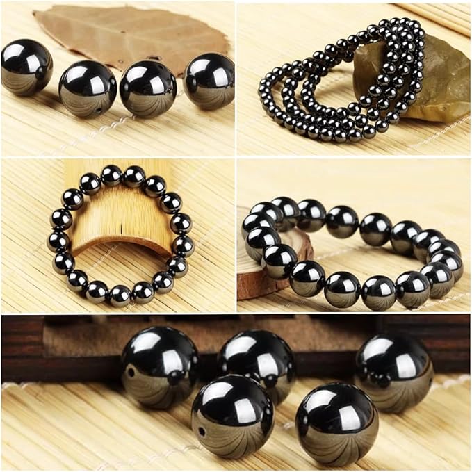 Natural Stone Genuine Stones DIY Black Hematite Round Beads 8mm 100pcs Beading Loose Gemstone Hole Size 1mm Charm Smooth Beads for Bracelets Necklaces Earrings (Black Hematite 8mm)