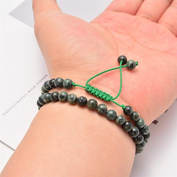 NCB 100pcs 6mm Gemstone Round Loose Beads Wholesale Natural Stone Beads with Elastic String and Beading Needle for Bracelets Jewelry Making, Stretch Unisex (Kambaba Jasper, 6mm 100Beads)