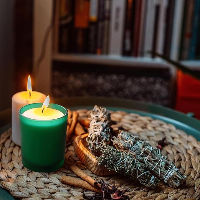 SHOWIN 14 OZ Thick Candle Jars for Making Candles 12 Pcs, 3 Wick Empty Jars with Wood Lids for Candle Making, Sample Container, Frosted Green