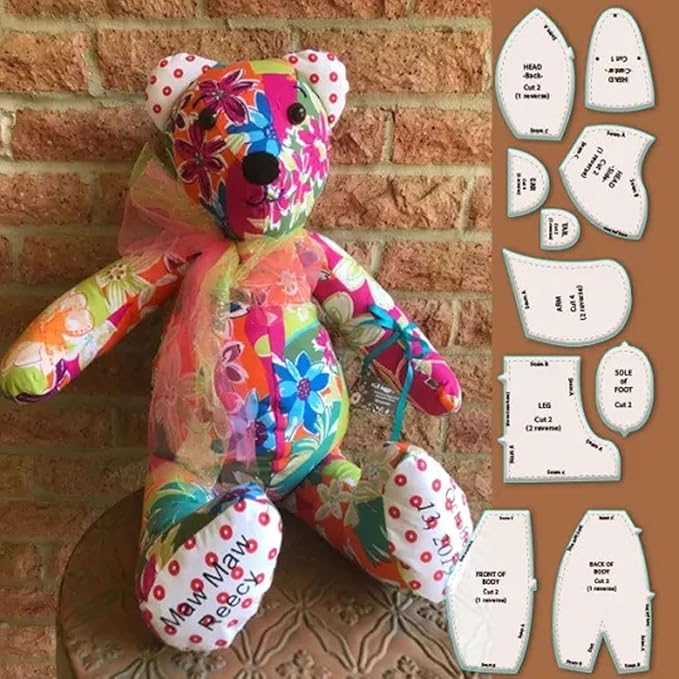 10Pcs Bear Sewing Patterns for Beginners, DIY Bear Sewing Template, Sewing Patterns Reusable Memory Bear Patterns for Sewing
