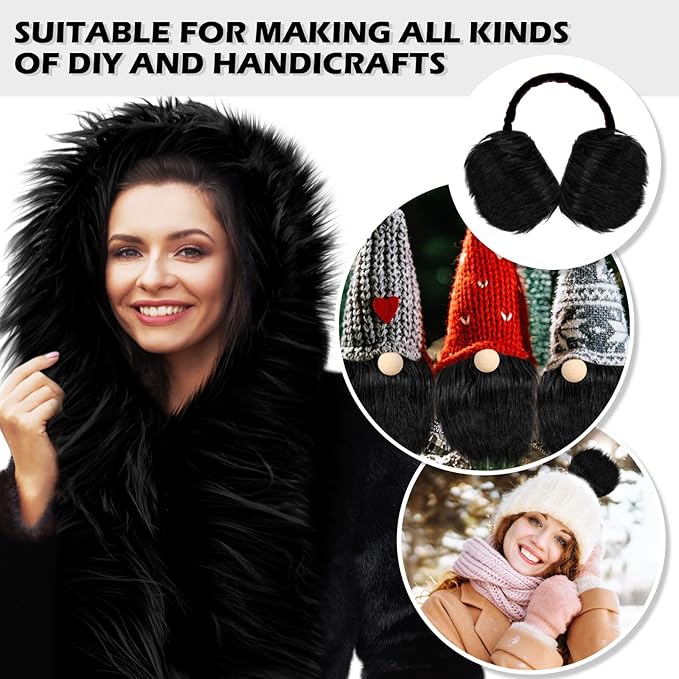 Tatuo Faux Fur Fabric Christmas Fluffy Fuzzy Craft Fake Fur Cuts Shaggy Synthetic Plush Patch Sewing DIY Winter Halloween Costume Gnome Beard Miniature Dolls Rugs Mats Gift(Black,2 x 100 Inch)