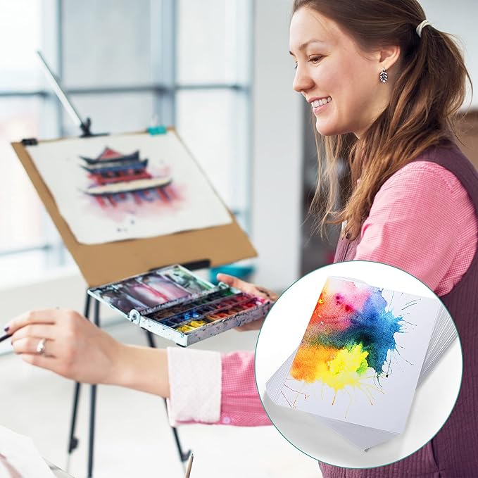 TecUnite 60 Sheets Watercolor Paper Pad Bulk Art White Cold Press Painting Paper for Kids Watercolorist Drawing Student Artist(5 x 7 Inch,Cold Press)
