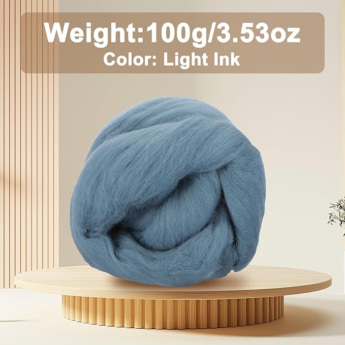 uxcell 3.53oz Wool Roving Yarn, Needle Felting Wool Fiber DIY Craft Needle Wet Felting Supplies for Blending Weaving Handcrafts, Light Ink