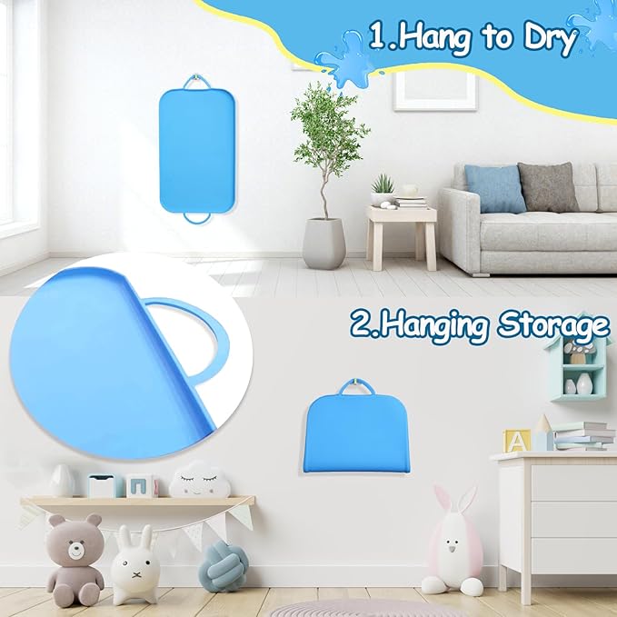 Silicone Painting Station Mat for Kids, Large Silicone Craft Mat with Handle, Silicone Art Mat with Raised Edges for Painting, Jewelry-Making and Crafts Creation, 26x16in, Blue