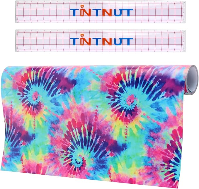 Tintnut Tie Dye Permanent Vinyl Roll - 12" x 5ft, Seamless Purple Red Permanent Adhesive Vinyl, Swirl Patterned Self Sticker for Cutting Machine, Home Decor