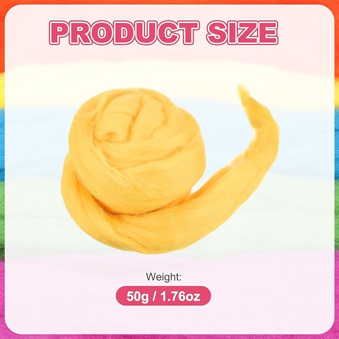 MECCANIXITY Wool Roving Yarn Soft Felting Wool 50g/1.76oz Pure Chunky Roving Yarn for Needle Felting Knitting Blanket Spinning Weaving Art DIY Craft Dark Yellow
