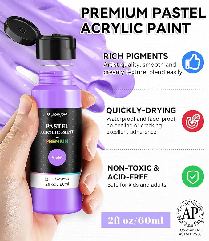 52 PCS Pastel Acrylic Paint Set with 12 Brushes, 2 Knives & Palette, 36 Colors (2oz/60ml) Art Craft Paint for Adults Kids Artists Beginners, Canvas Ceramic Rocks Wood Painting Kit Art Supplies