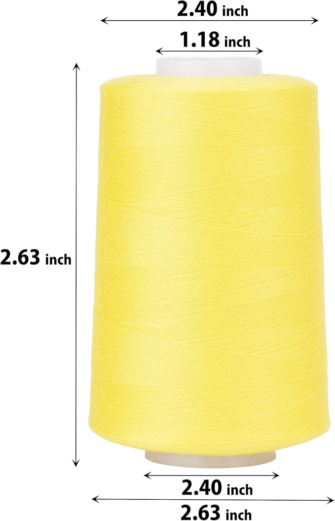 Simthread All Purpose Sewing Thread from 100% Spun Polyester for Serger, Overlock, Merrow, Quilting Sewing 4 Big Cones of 5000M (5500 Yards) Each - 40S/2 Lemon