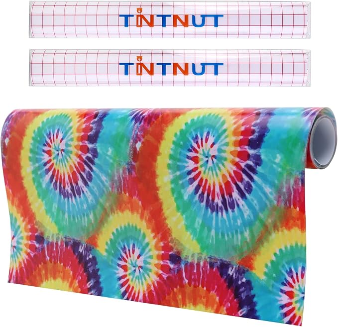 Tintnut Tie Dye Permanent Vinyl Roll - 12 inch x 5ft, Seamless Color Gradient Permanent Adhesive Vinyl, Swirl Pattern Water Proofing Self Sticker Water Proofing