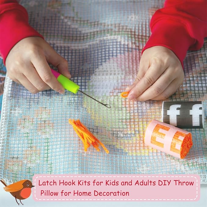 DL-YTG Latch Hook Kits Pillow Winter Bird Crochet Yarn Cushion Colour Pre-Printed Canvas Rug Needlework DIY Pillowcase Hook and Latch Kit Christmas Home Arts Crafts Sofa Decoration 42x42cm/16 X16inch