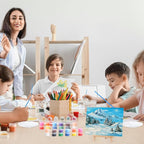 Qilery 24 Set 6 x 8 Inch Mini Canvas Boards and Easel for Painting, Acrylic Paint Strips, Palettes, Brushes, Canvases Painting Kits for Kids Adults Artists Beginners Oil Acrylic Painting Party Favors