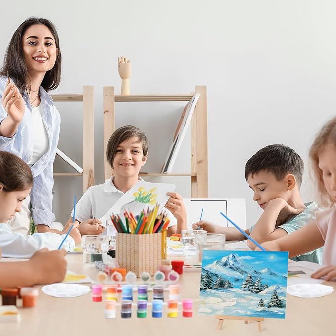 Qilery 24 Set 6 x 8 Inch Mini Canvas Boards and Easel for Painting, Acrylic Paint Strips, Palettes, Brushes, Canvases Painting Kits for Kids Adults Artists Beginners Oil Acrylic Painting Party Favors