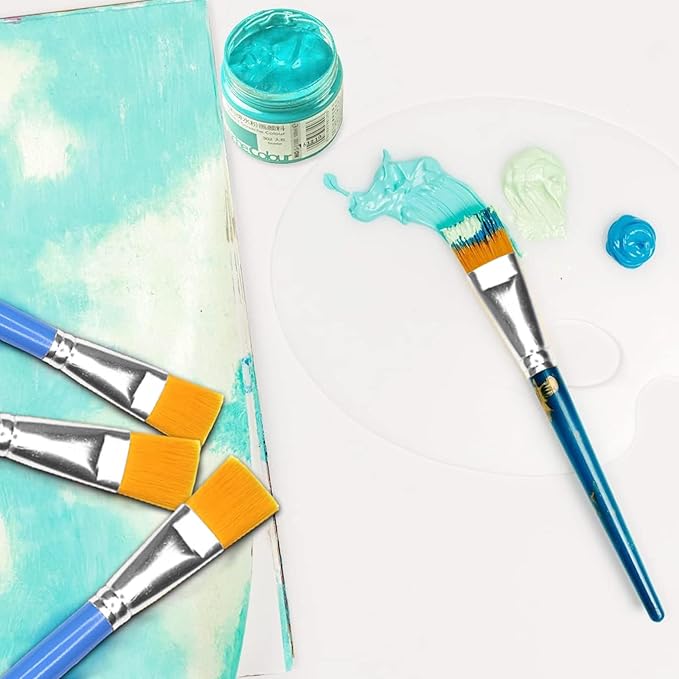 20pcs 1 inch Flat Paint Brush Set,Large Artist Acrylic Paint Brushes Nylon Hair Wood Handle for Acrylic Watercolor Oil Canvas Gouache Face Body Painting Classroom Craft Big Paint Brushes