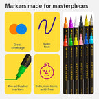 ARTISTRO 12 Dual-Tip Fabric Markers - Fabric Decorating Kit - Permanent for Clothes - No Bleed Pens for T-Shirts, Bags, Textile, Canvas, and More (Brush Tip and Fine Tip)