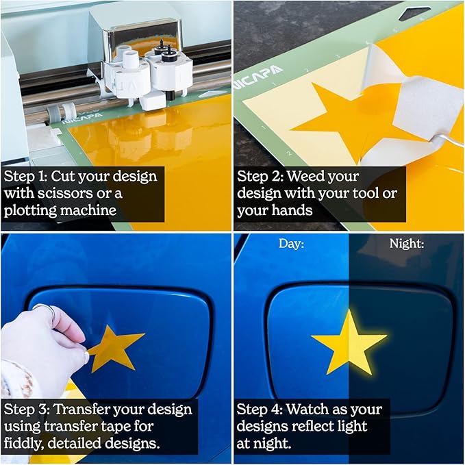 Reflective Vinyl for Cricut Joy Permanent Adhesive (12 Pack Bundle, 5.5 x 12 Inch) Light-Activated Glow in The Dark Sticker Sheets for DIY Outdoor Stickers and Decal. Safe Car Parking, Crafting, Art