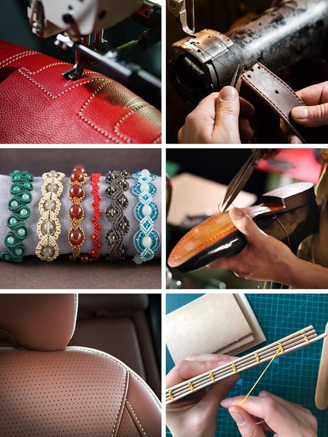 Mandala Crafts Yellow Round Waxed Thread for Leather Sewing - 219 Yds 200M 0.45mm Polyester Leather Thread String Waxed Cord for Leatherwork, Beading, Bookbinding, Hand Stitching